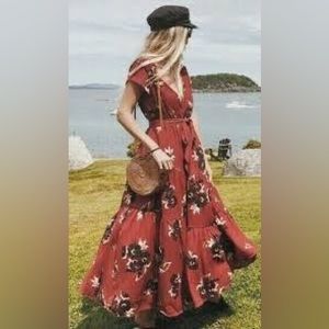 Free People All I Got Red Floral Maxi Dress